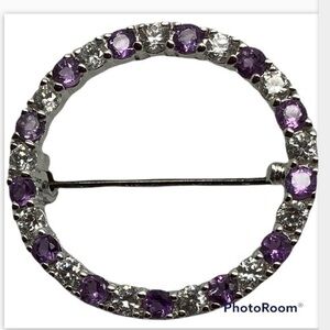 - 1.5” sterling silver amethyst CZ brooch